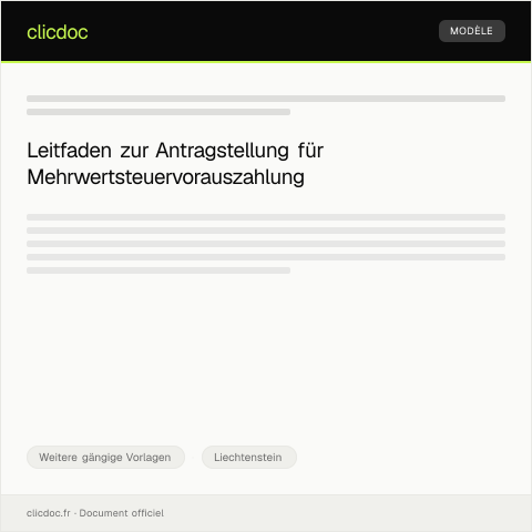 Dokumentvorschau: Antrag auf Mehrwertsteuervorauszahlung — Weitere gängige Vorlagen, Liechtenstein