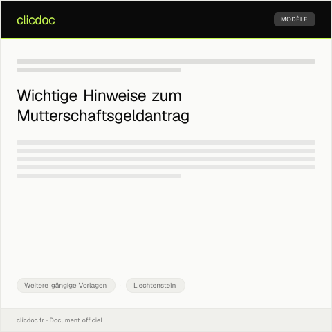 Dokumentvorschau: Antrag auf Mutterschaftsgeld — Weitere gängige Vorlagen, Liechtenstein