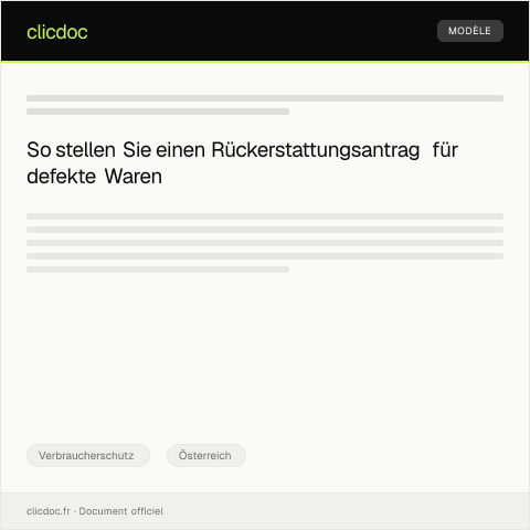 Dokumentvorschau: Antrag auf Rückerstattung bei defekter Ware — Verbraucherschutz, Österreich