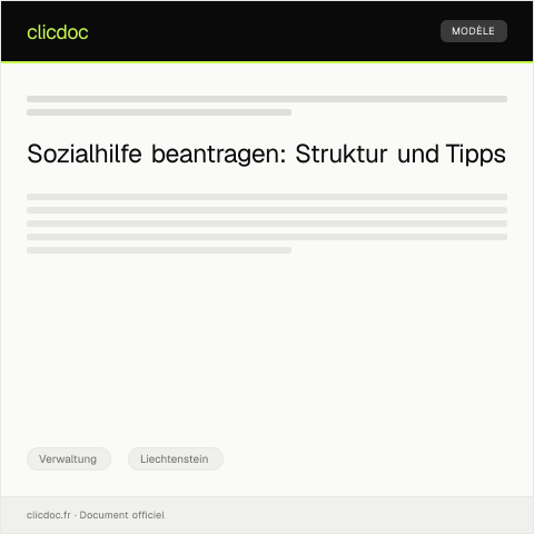 Dokumentvorschau: Antrag auf Sozialhilfe — Verwaltung, Liechtenstein