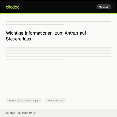 Dokumentvorschau: Antrag auf Steuererlass — Steuern & Sozialleistungen, Liechtenstein