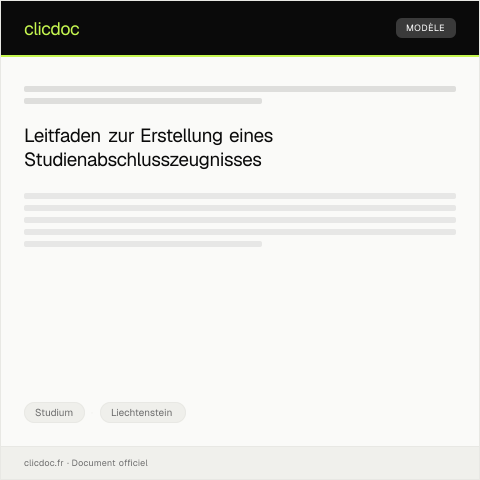 Dokumentvorschau: Erstellung eines Zeugnisses für Studienabschluss — Studium, Liechtenstein