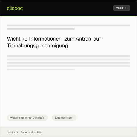 Dokumentvorschau: Antrag auf Tierhaltungsgenehmigung — Weitere gängige Vorlagen, Liechtenstein