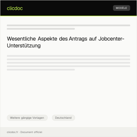 Dokumentvorschau: Antrag auf Unterstützung durch das Jobcenter — Weitere gängige Vorlagen, Deutschland