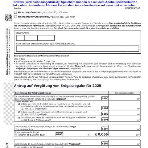 Dokumentvorschau: EGA3 — Antrag auf Vergütung von Erdgasabgabe für 2025 — Steuern, Österreich (CERFA n°EGA3)