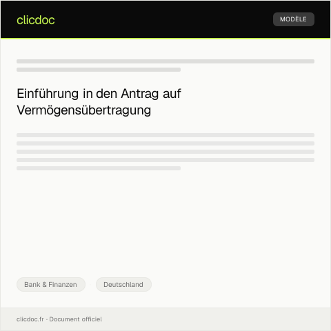 Dokumentvorschau: Antrag auf Vermögensübertragung – Notarformulare — Bank & Finanzen, Deutschland