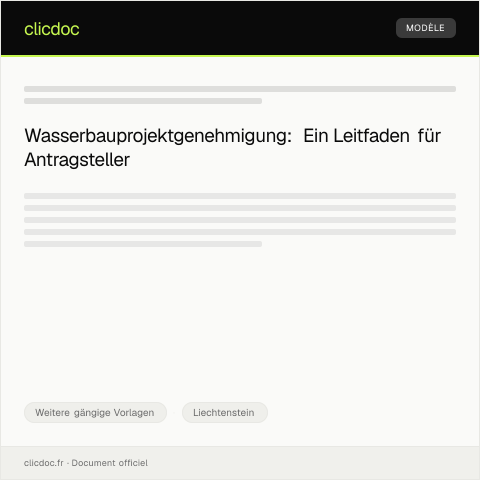 Dokumentvorschau: Antrag auf Wasserbauprojektgenehmigung — Weitere gängige Vorlagen, Liechtenstein