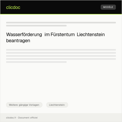 Dokumentvorschau: Antrag auf Wasserförderung — Weitere gängige Vorlagen, Liechtenstein