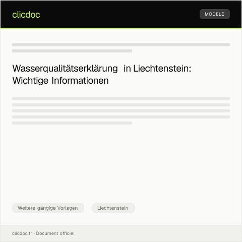 Dokumentvorschau: Antrag auf Wasserqualitätserklärung — Weitere gängige Vorlagen, Liechtenstein