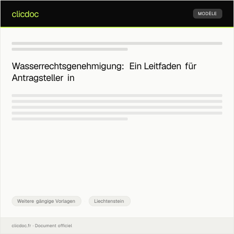 Dokumentvorschau: Antrag auf Wasserrechtsgenehmigung — Weitere gängige Vorlagen, Liechtenstein