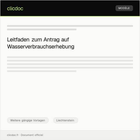 Dokumentvorschau: Antrag auf Wasserverbrauchserhebung — Weitere gängige Vorlagen, Liechtenstein