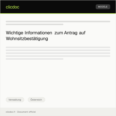 Dokumentvorschau: Antrag auf Wohnsitzbestätigung — Verwaltung, Österreich