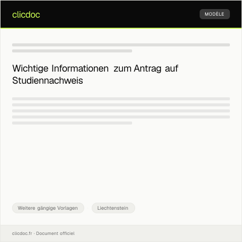 Dokumentvorschau: Antrag auf Ausstellung eines Studiennachweises — Weitere gängige Vorlagen, Liechtenstein