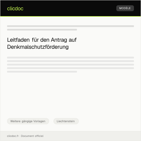 Dokumentvorschau: Antrag auf Denkmalschutzförderung — Weitere gängige Vorlagen, Liechtenstein