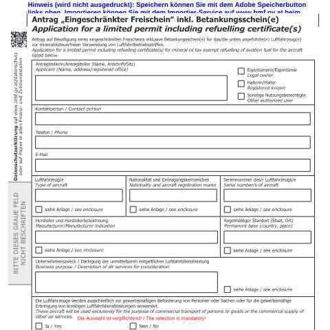 Dokumentvorschau: VSt32 — Antrag "Eingeschränkter Freischein‟ inkl. Betankungsschein(e) Application for a limited permit including refuelling certificate(s) — Zoll, Österreich (CERFA n°VSt32)