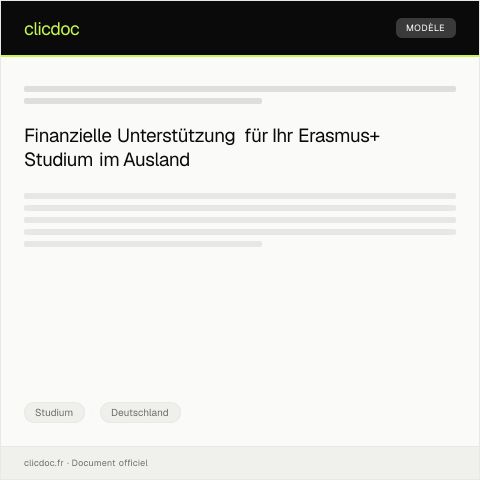 Dokumentvorschau: Antrag auf Unterstützung für Auslandsstudium im Rahmen des Erasmus+ Programms — Studium, Deutschland