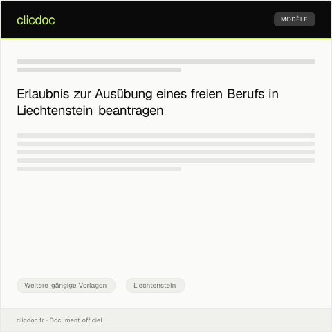Dokumentvorschau: Antrag auf Erlaubnis zur Ausübung eines freien Berufs — Weitere gängige Vorlagen, Liechtenstein