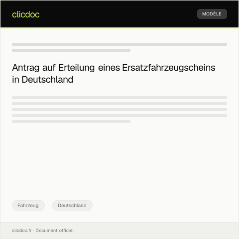 Dokumentvorschau: Antrag auf Erteilung eines Ersatz­fahrzeug­scheins — Fahrzeug, Deutschland
