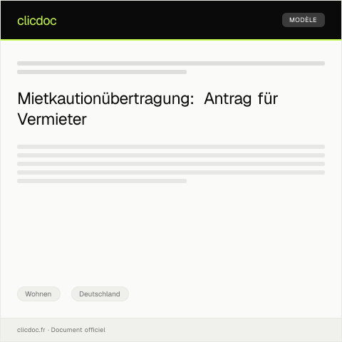 Dokumentvorschau: Antrag auf Mietkautionübertragung – Vermieter — Wohnen, Deutschland