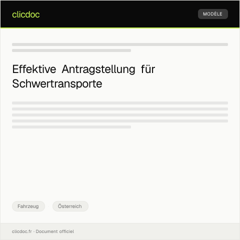 Dokumentvorschau: Antrag auf Sondergenehmigung für Schwertransporte — Fahrzeug, Österreich