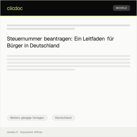 Dokumentvorschau: Antrag auf Erteilung einer Steuernummer — Weitere gängige Vorlagen, Deutschland