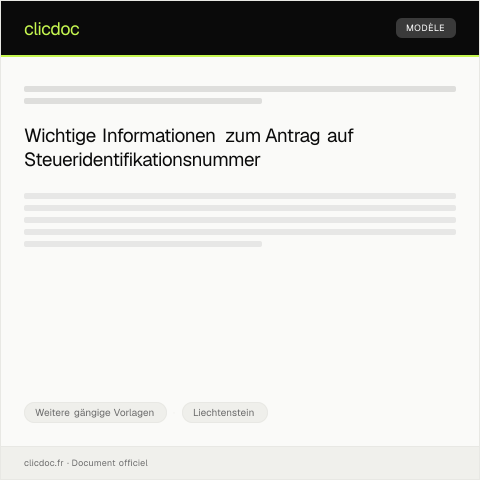 Dokumentvorschau: Antrag auf Steueridentifikationsnummer — Weitere gängige Vorlagen, Liechtenstein
