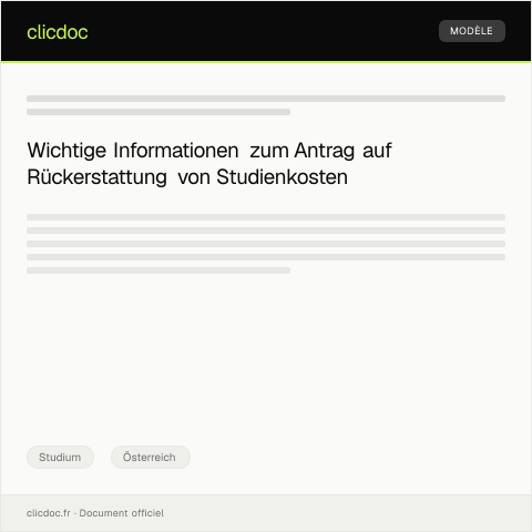 Dokumentvorschau: Antrag auf Rückerstattung von Studienkosten für internationale Studierende — Studium, Österreich
