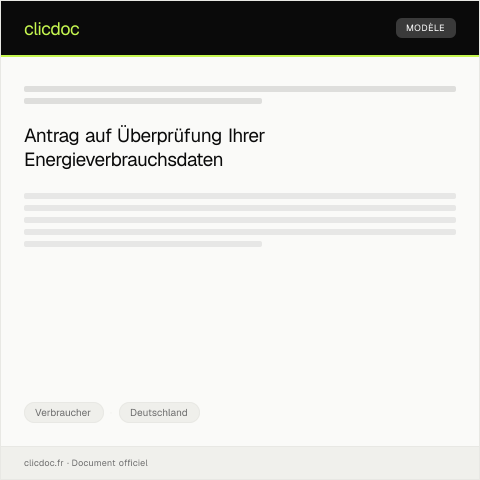 Dokumentvorschau: Antrag auf Überprüfung der Energieverbrauchs­daten — Verbraucher, Deutschland