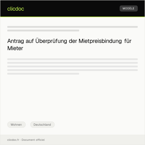 Dokumentvorschau: Antrag auf Überprüfung der Mietpreisbindung – Mieterschutzbund — Wohnen, Deutschland