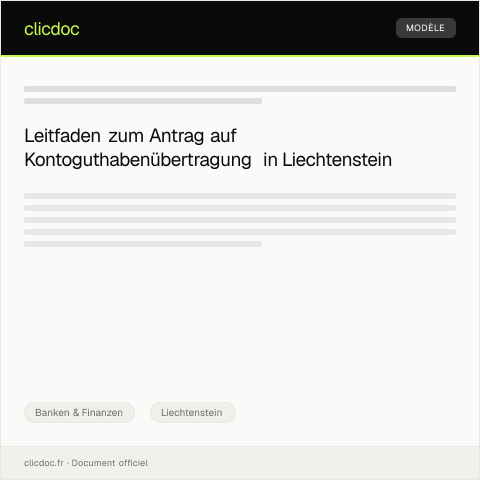 Dokumentvorschau: Antrag auf Übertragung von Kontoguthaben — Banken & Finanzen, Liechtenstein