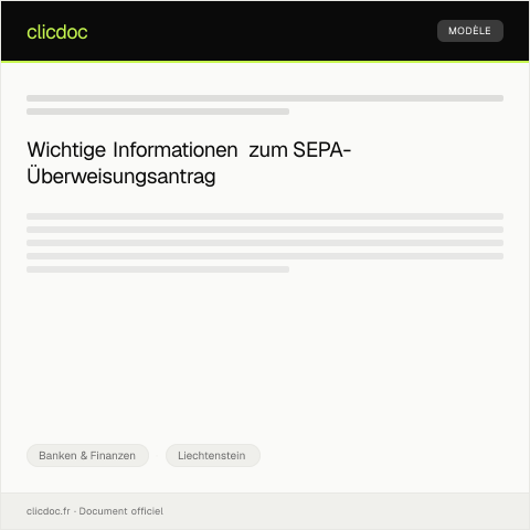 Dokumentvorschau: Antrag auf Überweisung im Rahmen des SEPA-Zahlungsverkehrs — Banken & Finanzen, Liechtenstein