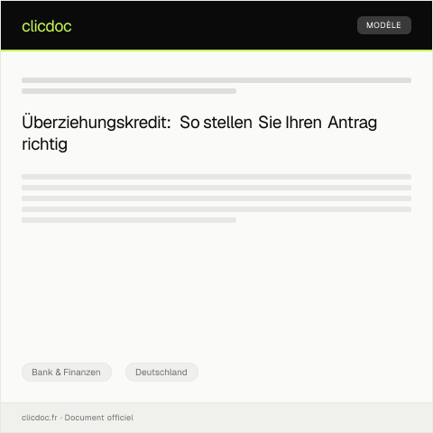 Dokumentvorschau: Antrag auf Überziehungskredit – Formular — Bank & Finanzen, Deutschland