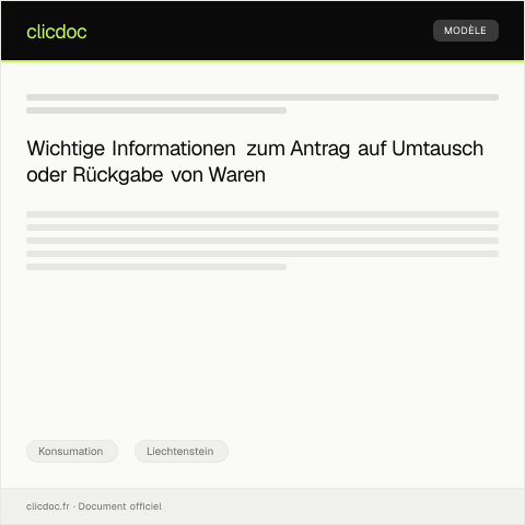 Dokumentvorschau: Antrag auf Umtausch oder Rückgabe von Waren — Konsumation, Liechtenstein