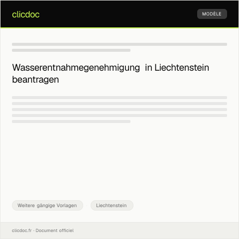 Dokumentvorschau: Antrag auf Wasserentnahmegenehmigung — Weitere gängige Vorlagen, Liechtenstein