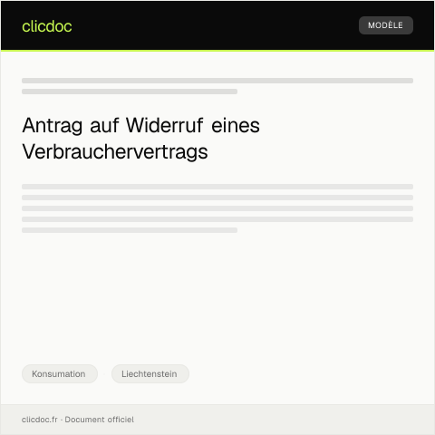 Dokumentvorschau: Antrag auf Widerruf eines Verbrauchervertrags — Konsumation, Liechtenstein