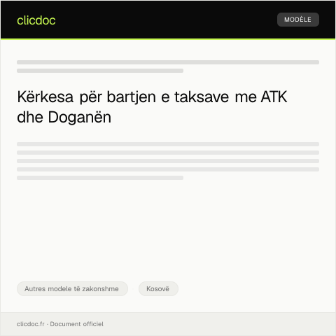 Document preview: Application për bartjen e taksave — Autres modele të zakonshme, Kosovë