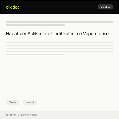 Document preview: Aplikim për certifikatë për veprimtari të licencuara — Biznes, Kosovë