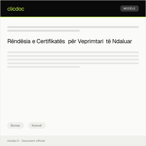 Document preview: Aplikim për certifikatë për veprimtari të ndaluar — Biznes, Kosovë