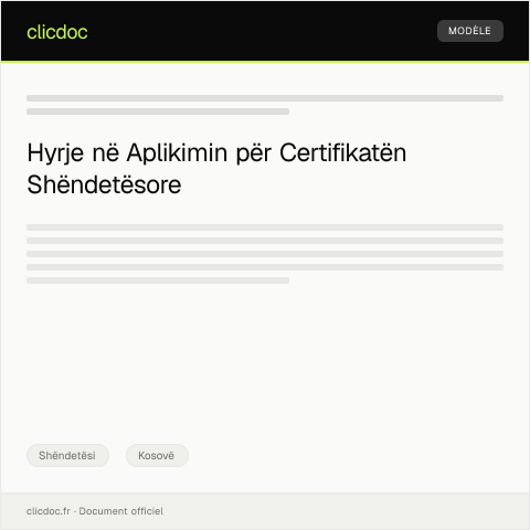 Document preview: Aplikim për Certifikatë Shëndetësore për Përdorim Personal — Shëndetësi, Kosovë