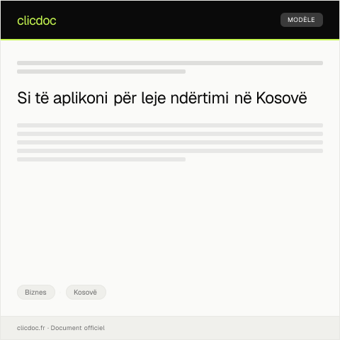 Document preview: Aplikim për leje të veprimtarisë së ndërtimit — Biznes, Kosovë