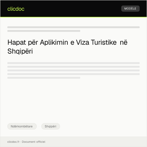 Document preview: Aplikim për viza turistike ndërkombëtare — Ndërkombëtare, Shqipëri