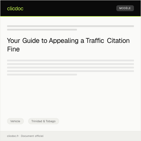 Document preview: Appeal against traffic citation fine — Vehicle, Trinidad & Tobago