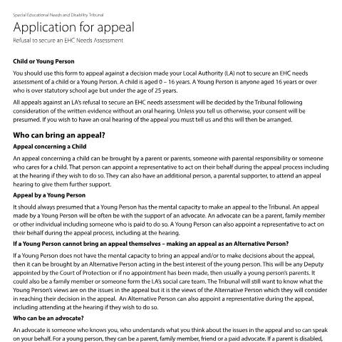 Document preview: Special Educational Needs and Disability Tribunal - Appeal a refusal to secure an EHC Needs Assessment: Form SEND35A — HM Courts & Tribunals Service, United Kingdom