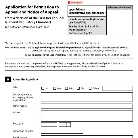 Document preview: Appeal a First-tier Tribunal (General Regulatory Chamber) decision: Form UT11 — HM Courts & Tribunals Service, United Kingdom