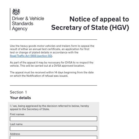 Document preview: Appeal an HGV or trailer MOT decision — Driver and Vehicle Standards Agency, United Kingdom