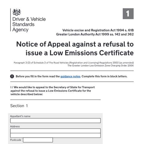 Document preview: Appeal a Low Emissions Certificate (LEC) test decision — Driver and Vehicle Standards Agency, United Kingdom