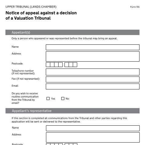 Document preview: Notice of appeal against a decision of a valuation tribunal: Form T385 — HM Courts & Tribunals Service, United Kingdom