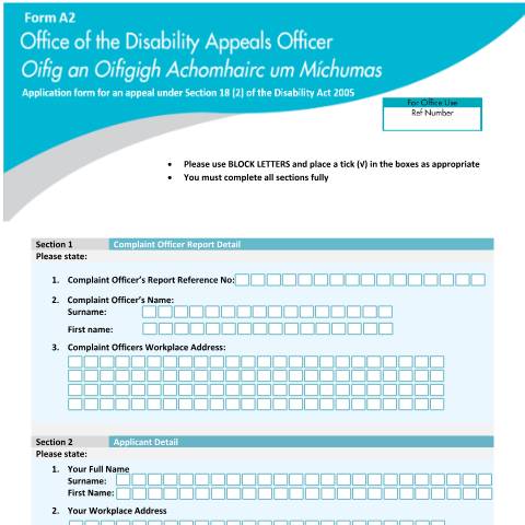 Document preview: Appealing to the Disability Appeals Officer under Section 18 (2) — make an appeal to the disability appeals officer under section 18 2 — Department of Children, Disability and Equality, Ireland