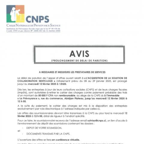 Aperçu du document APPEL D’OFFRE POUR L’ACQUISITION DE LA SOLUTION DE COLLABORATION NEXTCLOUD — Document CNPS (prévoyance sociale), Côte d'Ivoire