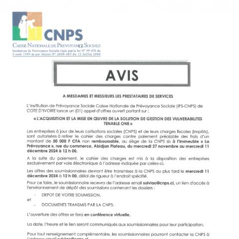 Aperçu du document APPEL D’OFFRE POUR L’ACQUISITION ET LA MISE EN ŒUVRE DE LA SOLUTION DE GESTION DES VULNERABILITES TENABLE ONE — Document CNPS (prévoyance sociale), Côte d'Ivoire